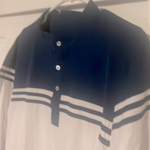 Men Middle Eastern Traditional Thobe Abaya Navy Blue White - Picture 6 of 8